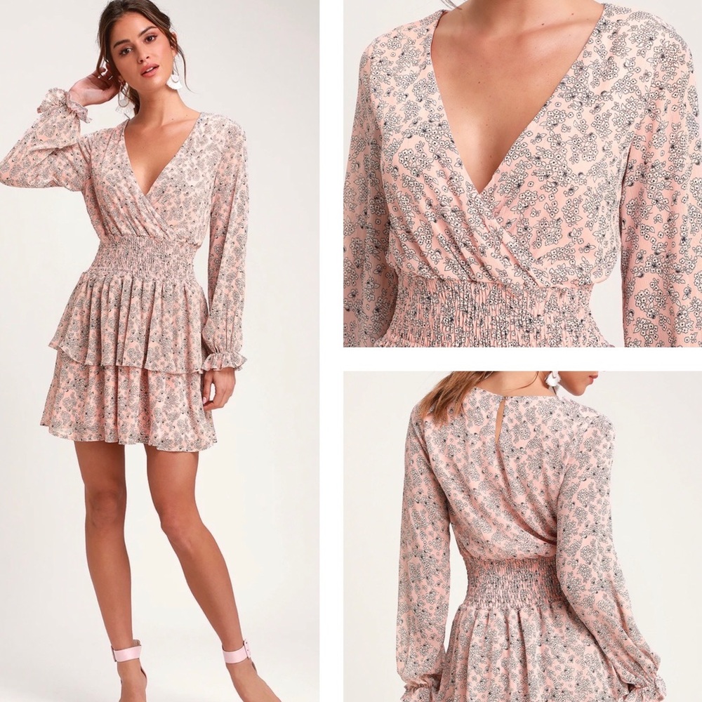 Lulu’s Room to Bloom Light Pink Floral Print Long Sleeve Dress